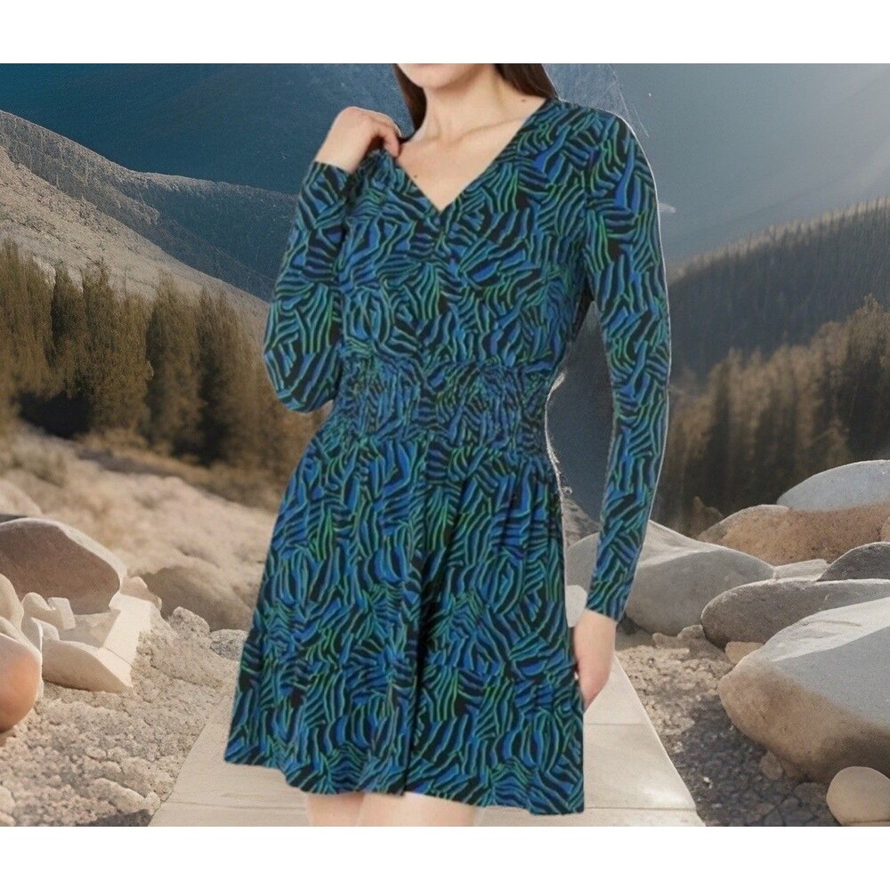 Chic Michael Kors Blue Zebra Print Patterned Wrap Mock Waist  Dress Plus Size 3X